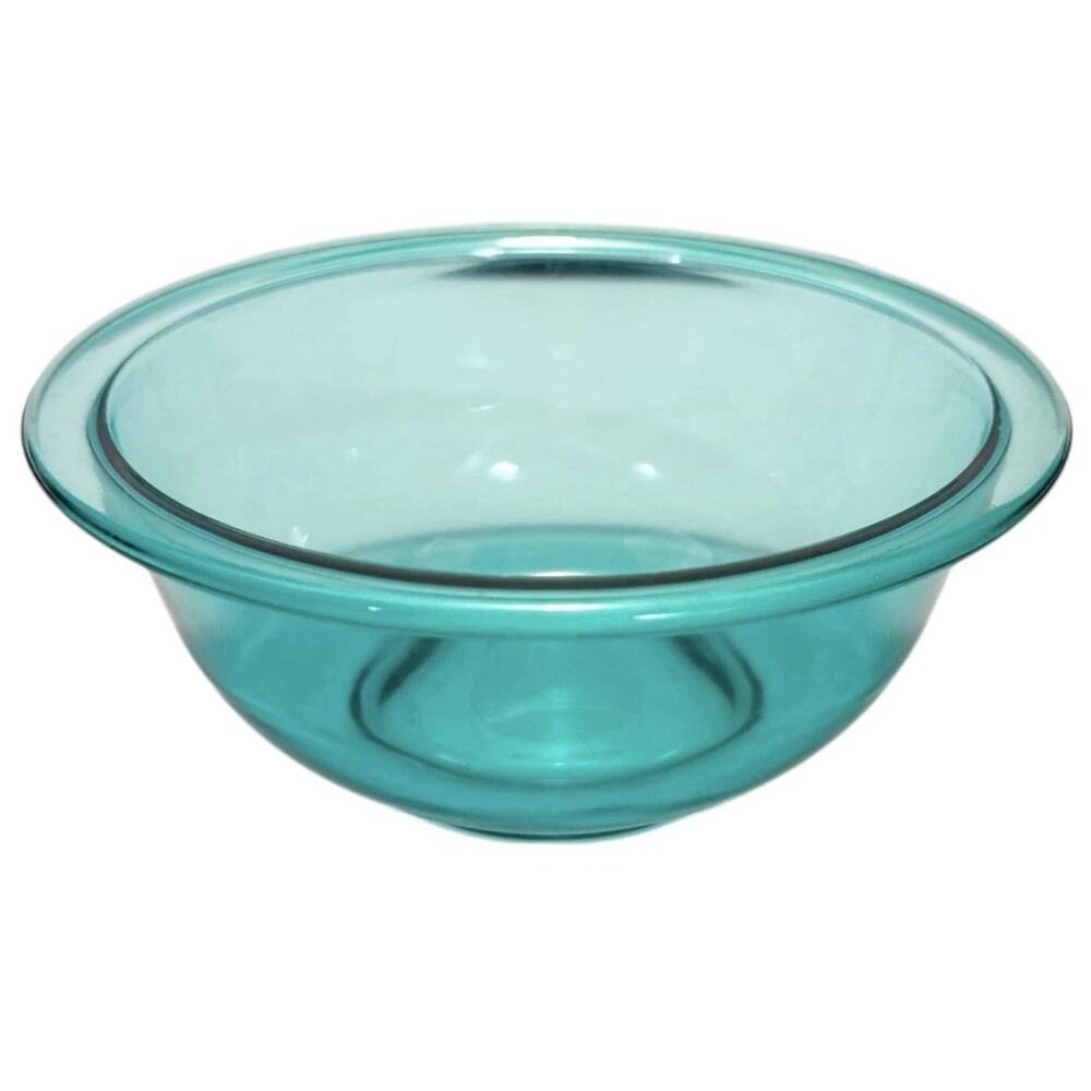 Vintage Pyrex Transparent Turquoise Blue Glass 1Qt Round Mixing Bowl #325